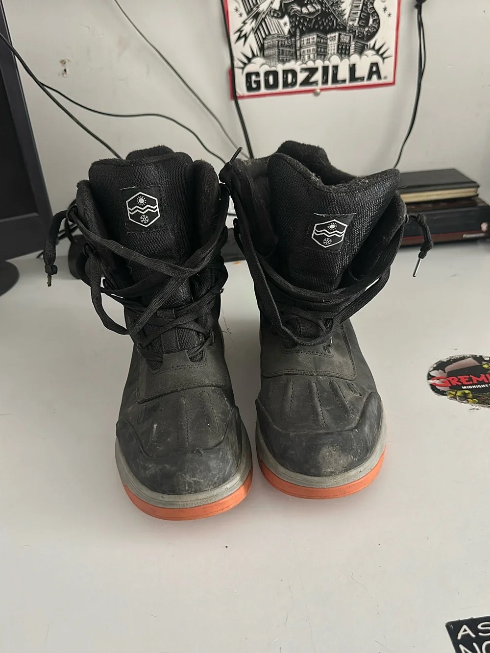 Men's Black Work Boots with Orange Sole